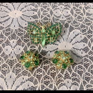 Amazing Vintage Austrian Clip-On Earrings Butterfly Brooch Set